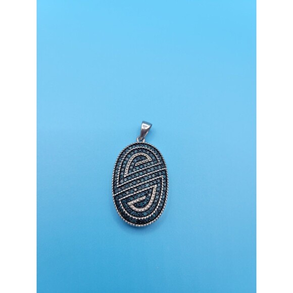 Modern Sterling Silver Oval Swirl Blue Diamond 1.40 ctw Pendant by SJ - Picture 6 of 16
